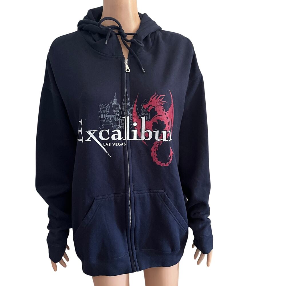 Excalibur Casino Hoodie Mens XL Las Vegas Spellout full Zip Fleece Lined